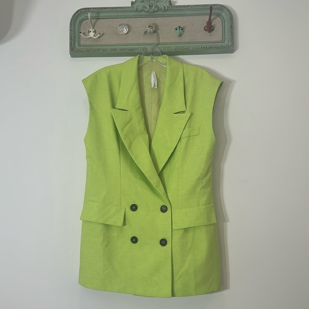 Imperial x revolve women’s xs long chic sleeveless blazer / vest lime green